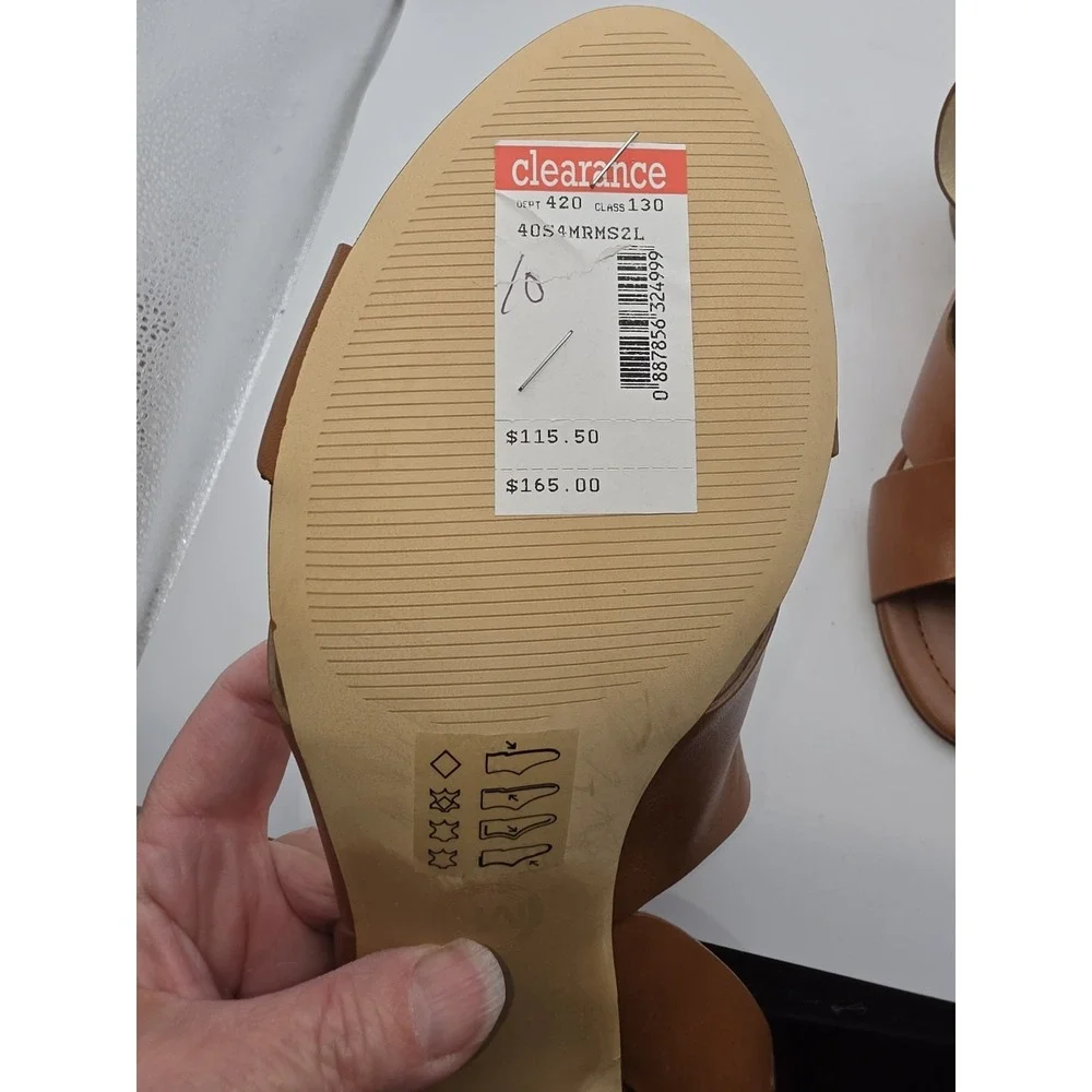 MICHAEL Michael Kors Maribella Luggage Brown Leather Sandals Tortoise Heel Sz 10